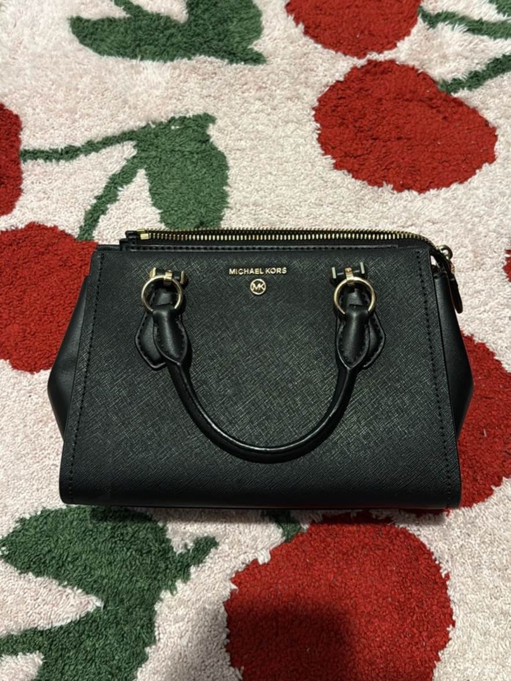 Michael Kors Black Saffiano Leather Mini Satchel with Gold Hardware